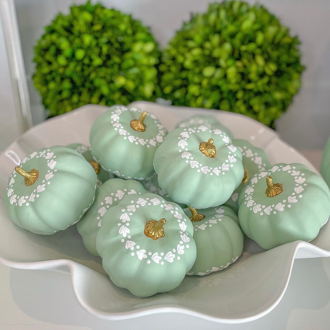 3” Hand Painted Green + White Boxwood and Berry Pumpkin – Ashley