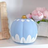 6” Round Hand Painted Blue + White Fern Pumpkin