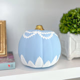 6” Round Hand Painted Blue + White Garland and Fern Pumpkin