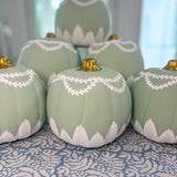 6” Round Hand Painted Green + White Garland and Fern Pumpkin