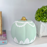 6” Round Hand Painted Green + White Garland and Fern Pumpkin