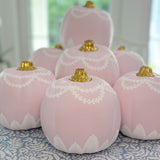 6” Round Hand Painted Pink + White Garland and Fern Pumpkin