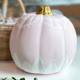 6” Round Hand Painted Pink + White Garland and Fern Pumpkin