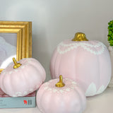 6” Round Hand Painted Pink + White Garland and Fern Pumpkin