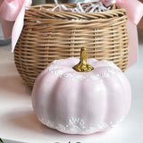 3” Hand Painted Pink + White Boxwood and Berry Pumpkin