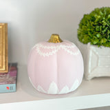 6” Round Hand Painted Pink + White Garland and Fern Pumpkin