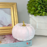 3” Hand Painted Pink + White Boxwood and Berry Pumpkin