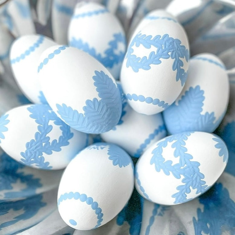 Blue Detail on White Fern + Pearl Easter Egg – Ashley Gale Designs