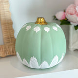 6” Round Hand Painted Green + White Fern Pumpkin